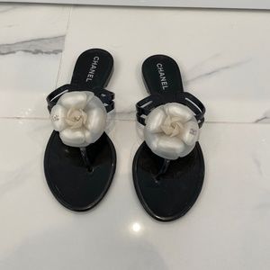 Chanel Authentic Flip Flops With Camellia Flower